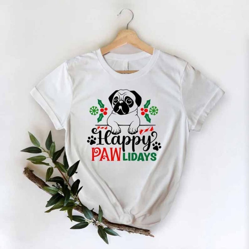 Dog Christmas Tee Happy Pawlidays Cute Dog Tshirt